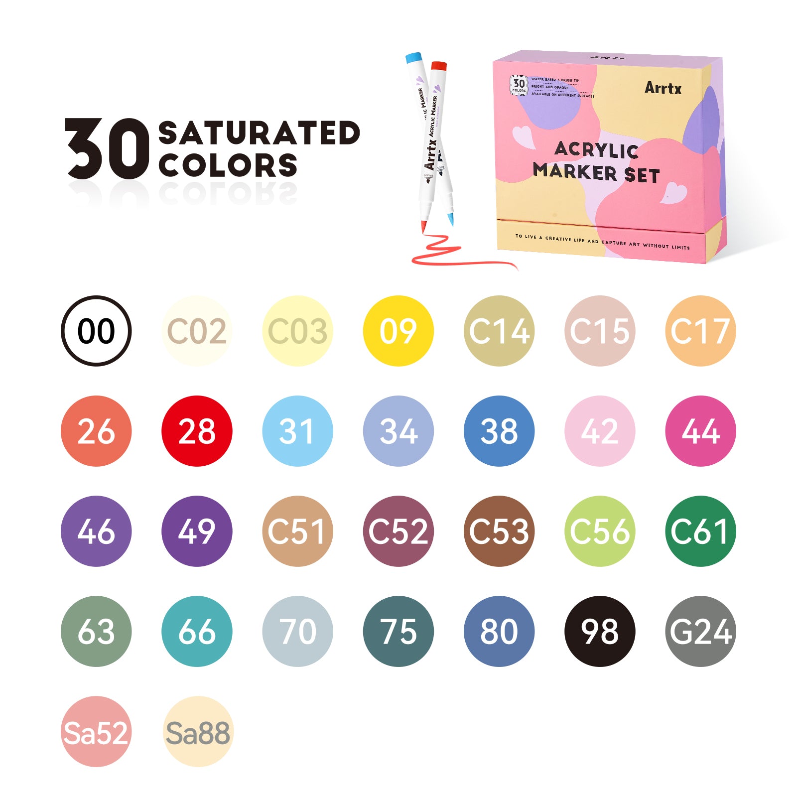 Arrtx 30D Colors Acrylic Markers Paint Markers Brush Tip