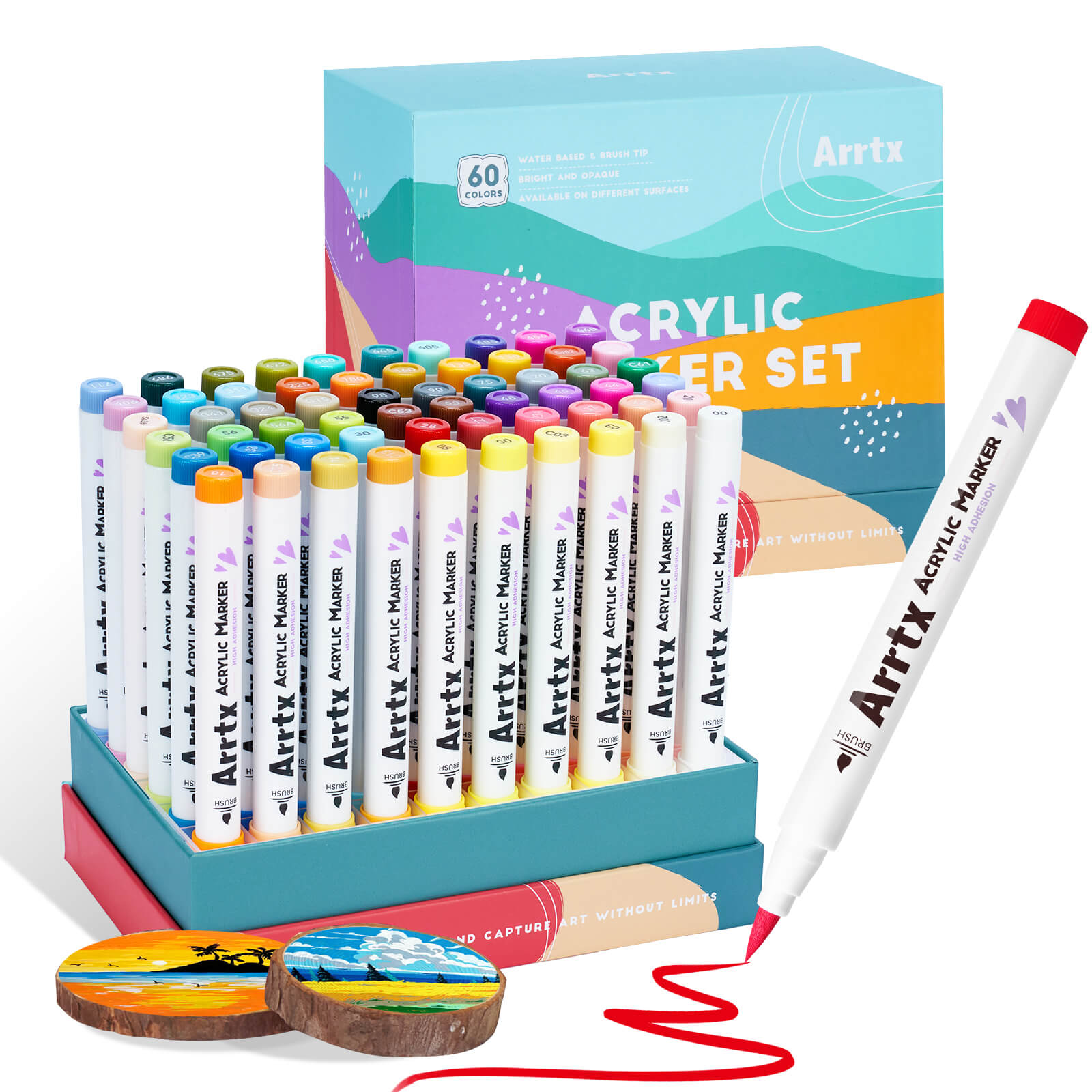 Arrtx 60C Colors Acrylic Paint Markers Brush Tip Art Supplies
