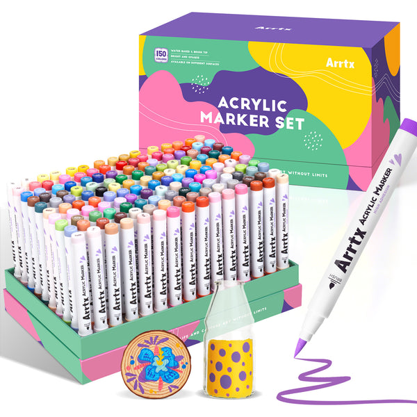 Arrtx 150 Colors Brush Tip Acrylic Paint Markers