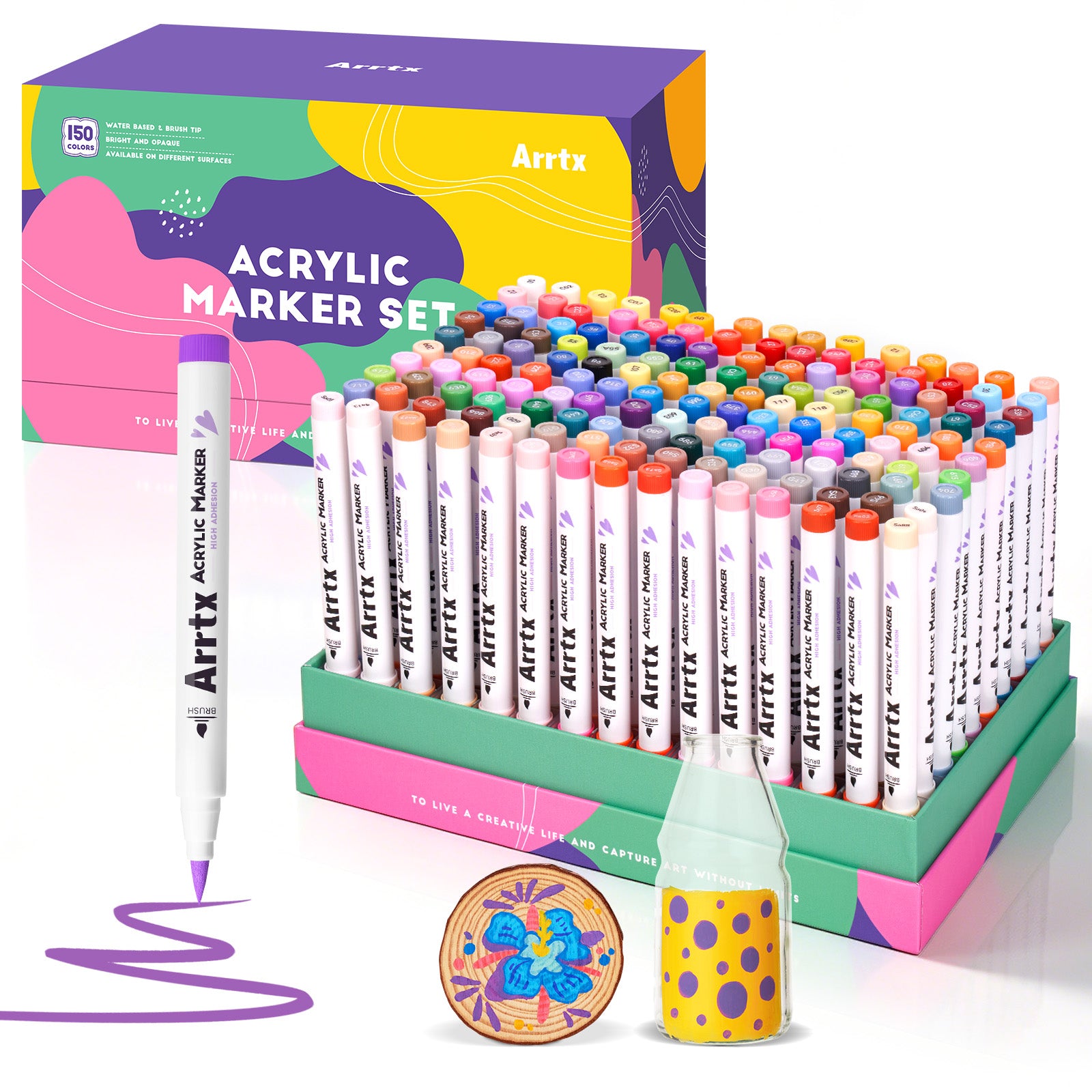 Arrtx 150 Colors Brush Tip Acrylic Paint Markers