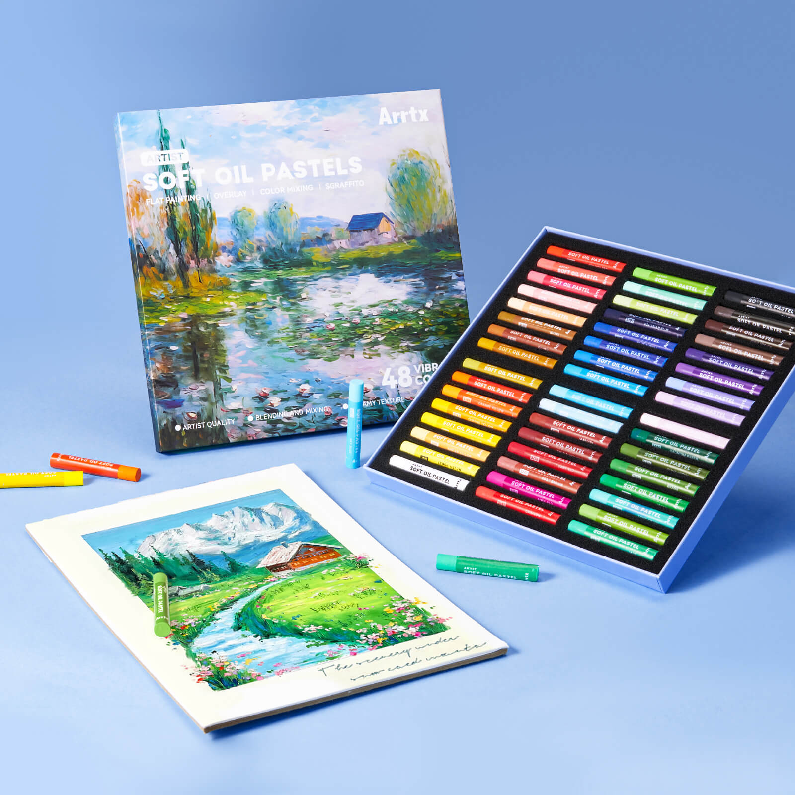 Arrtx 48 Colors Oil Pastels Smooth Drawing Pastel Set