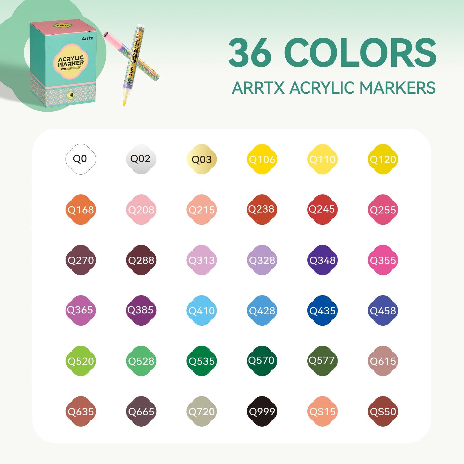 Arrtx 36 Colors Acrylic Paint Markers 3mm Medium Tip Valve Design