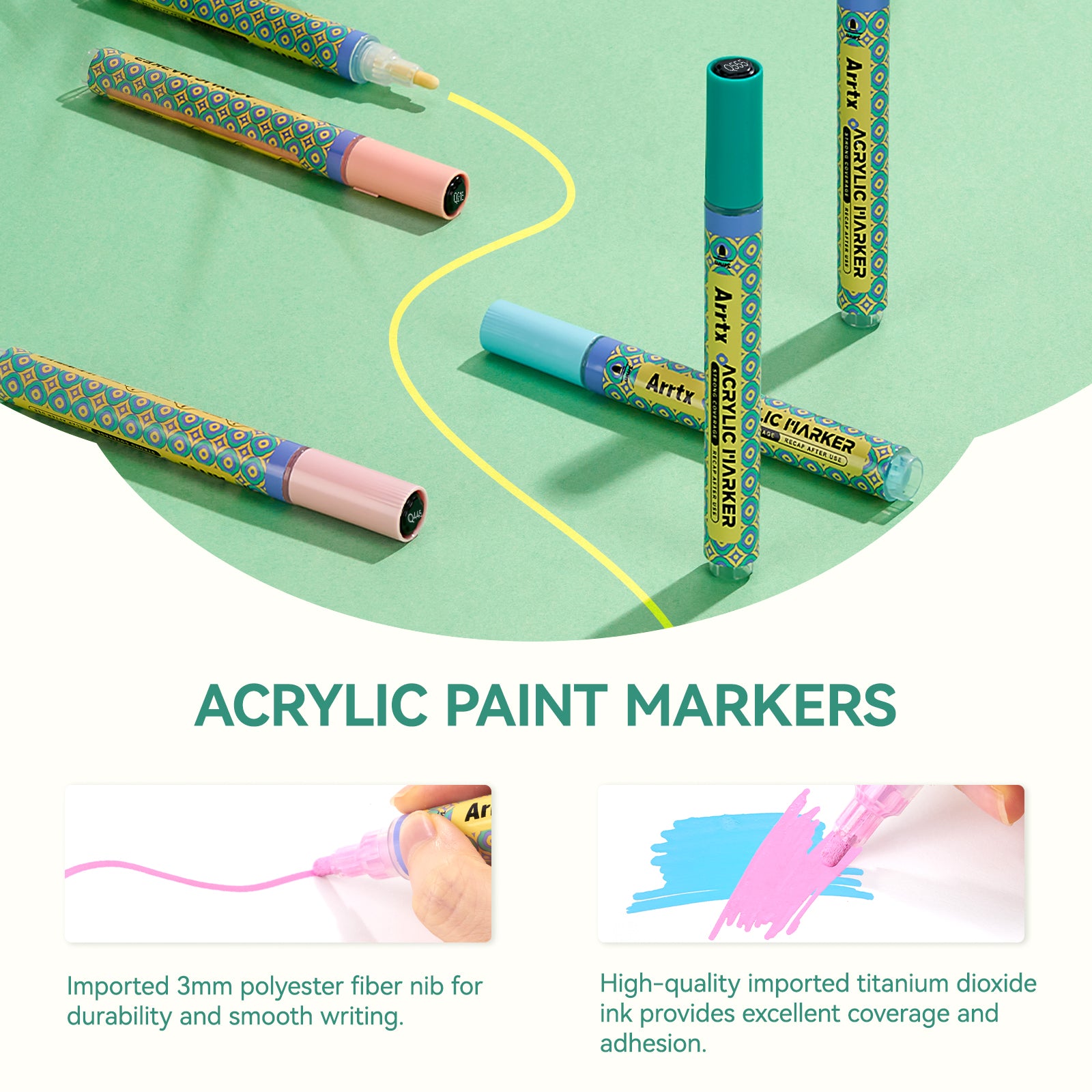 Arrtx 36 Colors Acrylic Paint Markers 3mm Medium Tip Valve Design