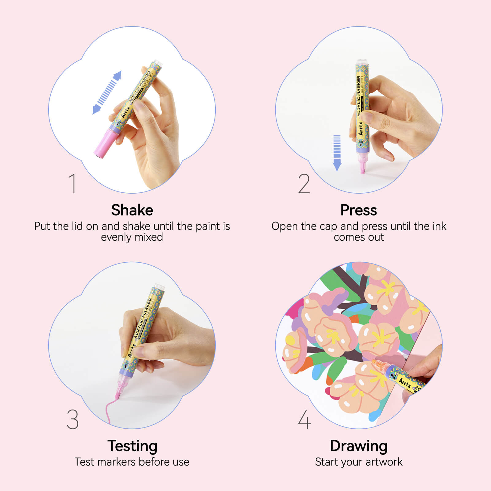 Arrtx 48 Colors Acrylic Paint Markers 3mm Medium Tip Valve Design