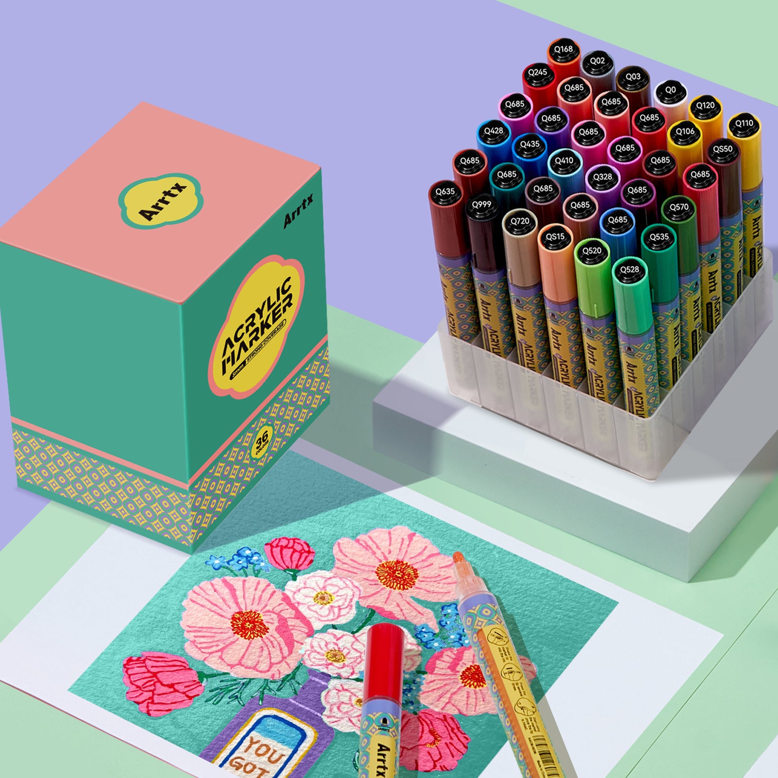 Arrtx 36 Colors Acrylic Paint Markers 3mm Medium Tip Valve Design
