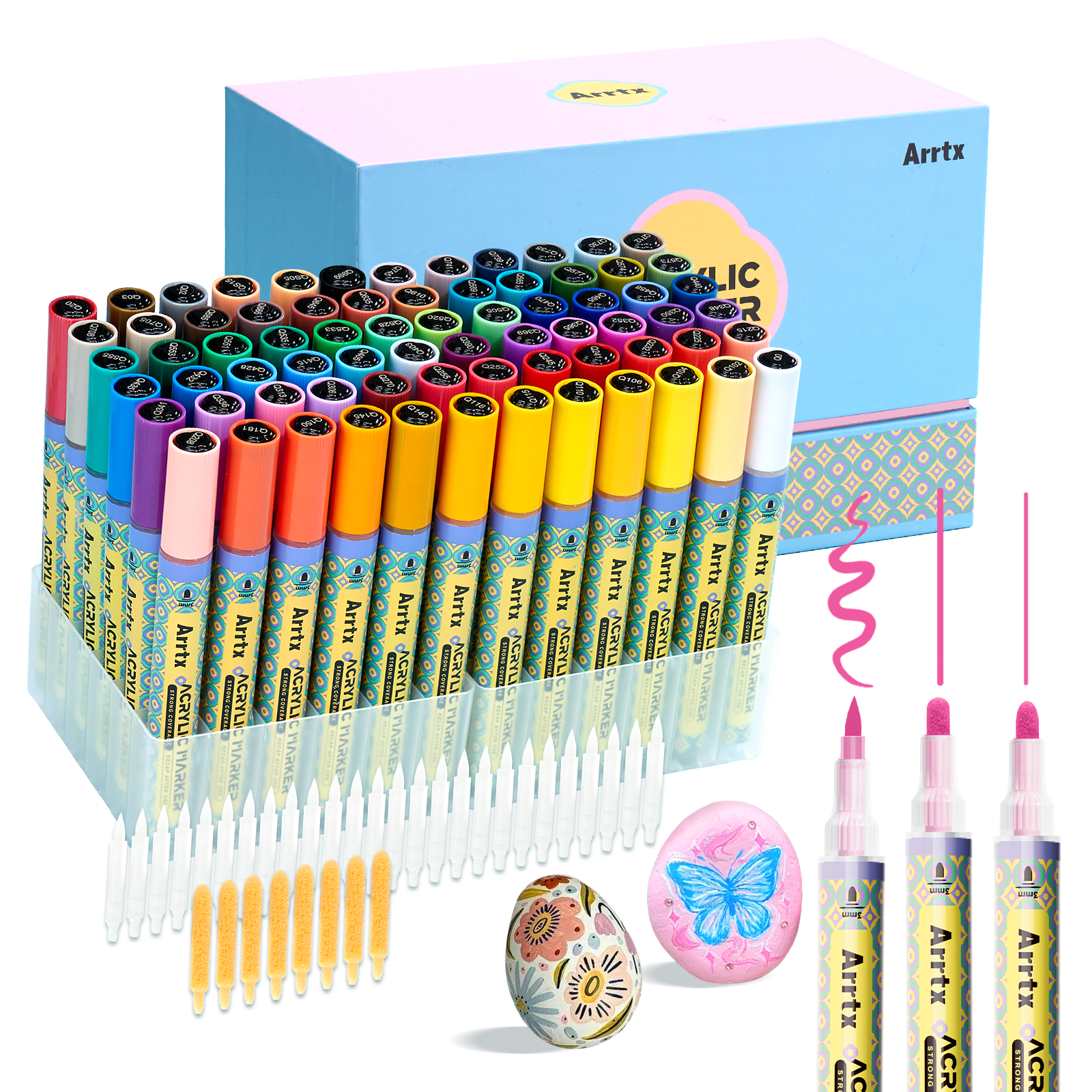 Arrtx 72 Colors Acrylic Paint Markers 3mm Medium Tip with 34 replacement Tips
