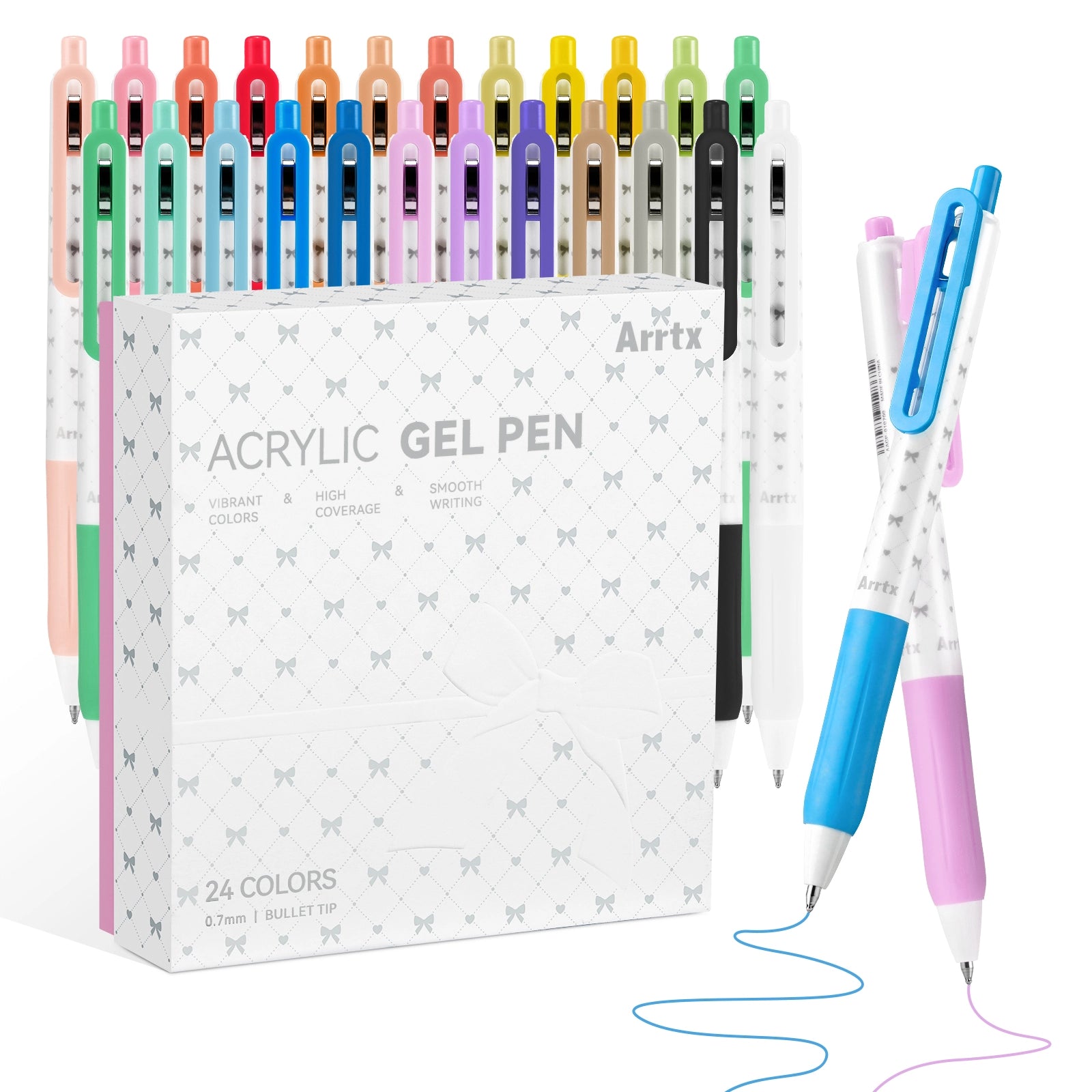 ARRTX 24 Colors Set Acrylic Gel Pens 0.7mm Bullet Tip Single Tip