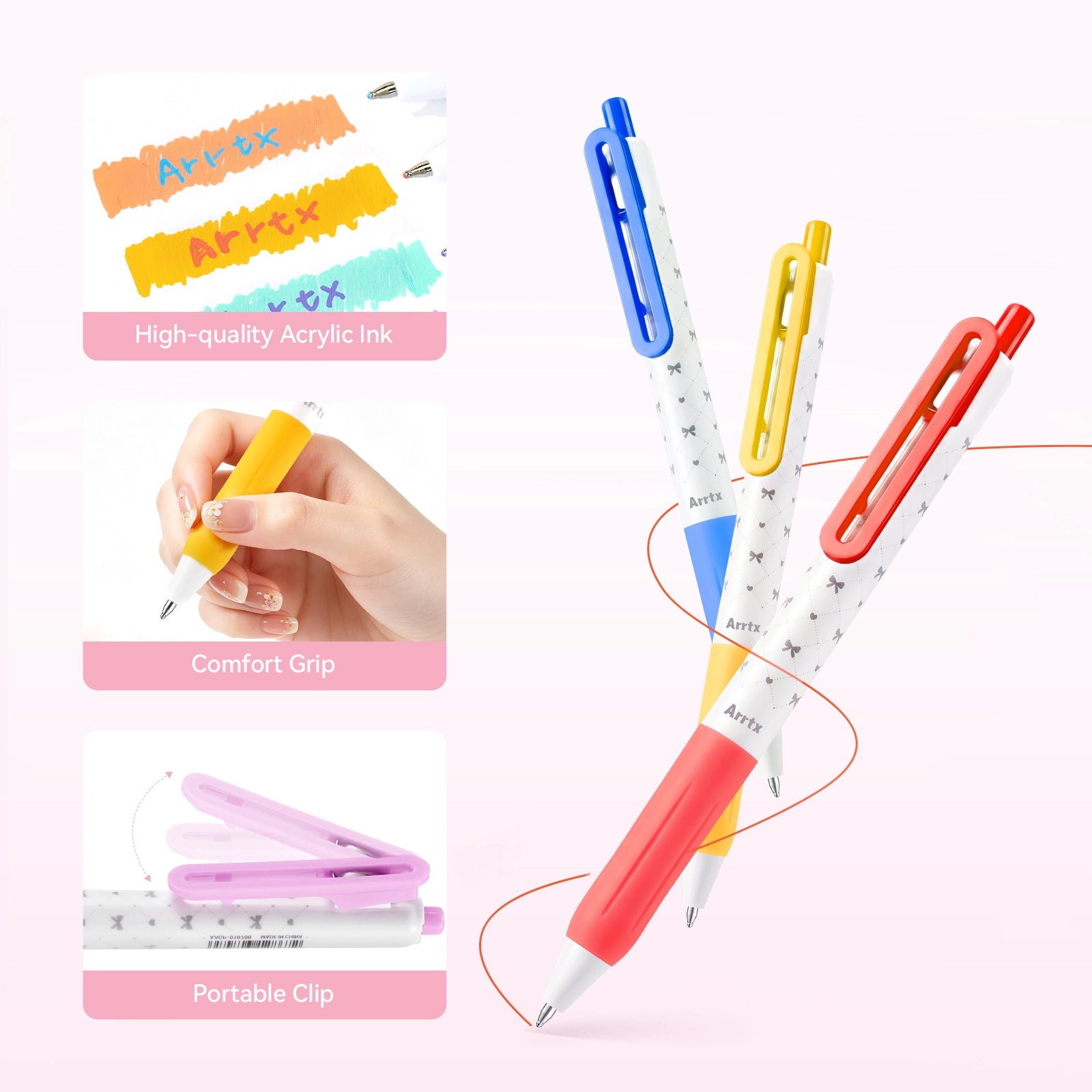 ARRTX 24 Colors Set Acrylic Gel Pens 0.7mm Bullet Tip Single Tip