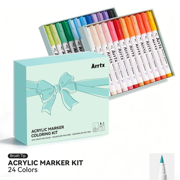 ARRTX 24 Colors Acrylic Marker Coloring Kit for Beginners