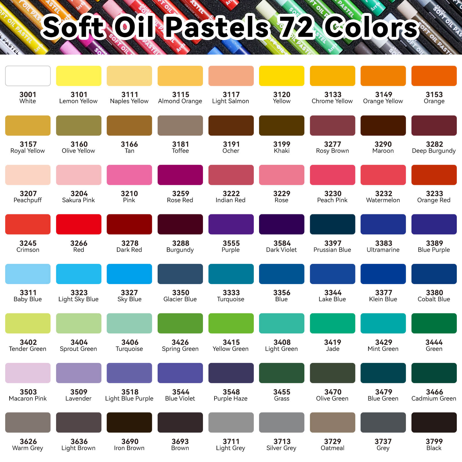 Arrtx 72 Colors Oil Pastels Smooth Drawing Pastel Set