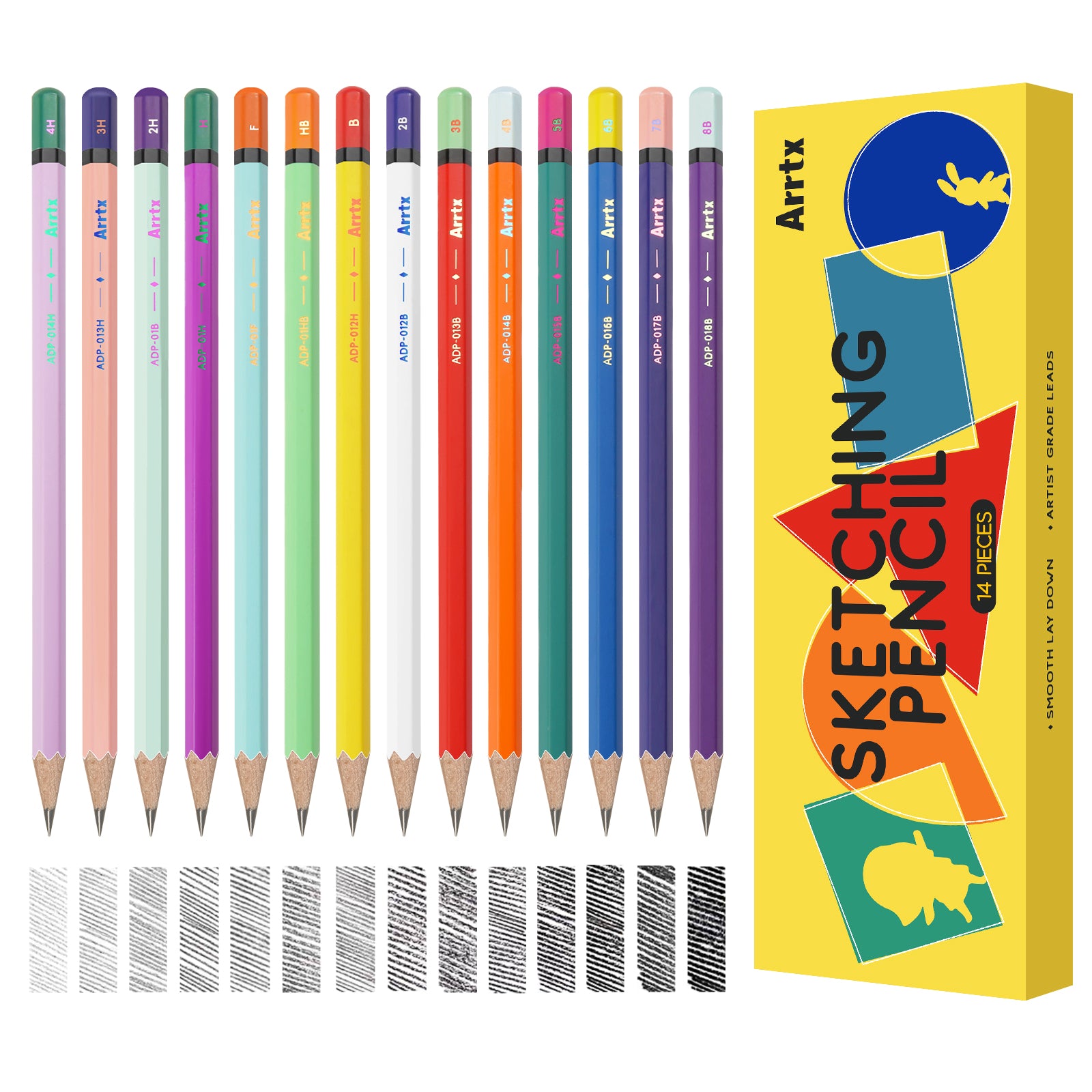 Arrtx Drawing Pencils 14 Pcs (4H - 8B) Artist Sketching Pencils