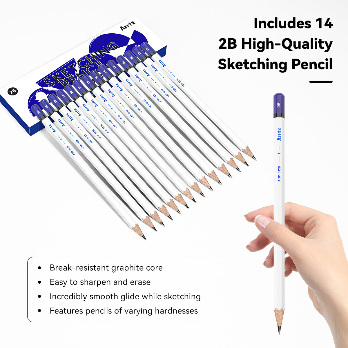 Arrtx Sketch Pencils 14 Pack 2B Drawing Pencils Set