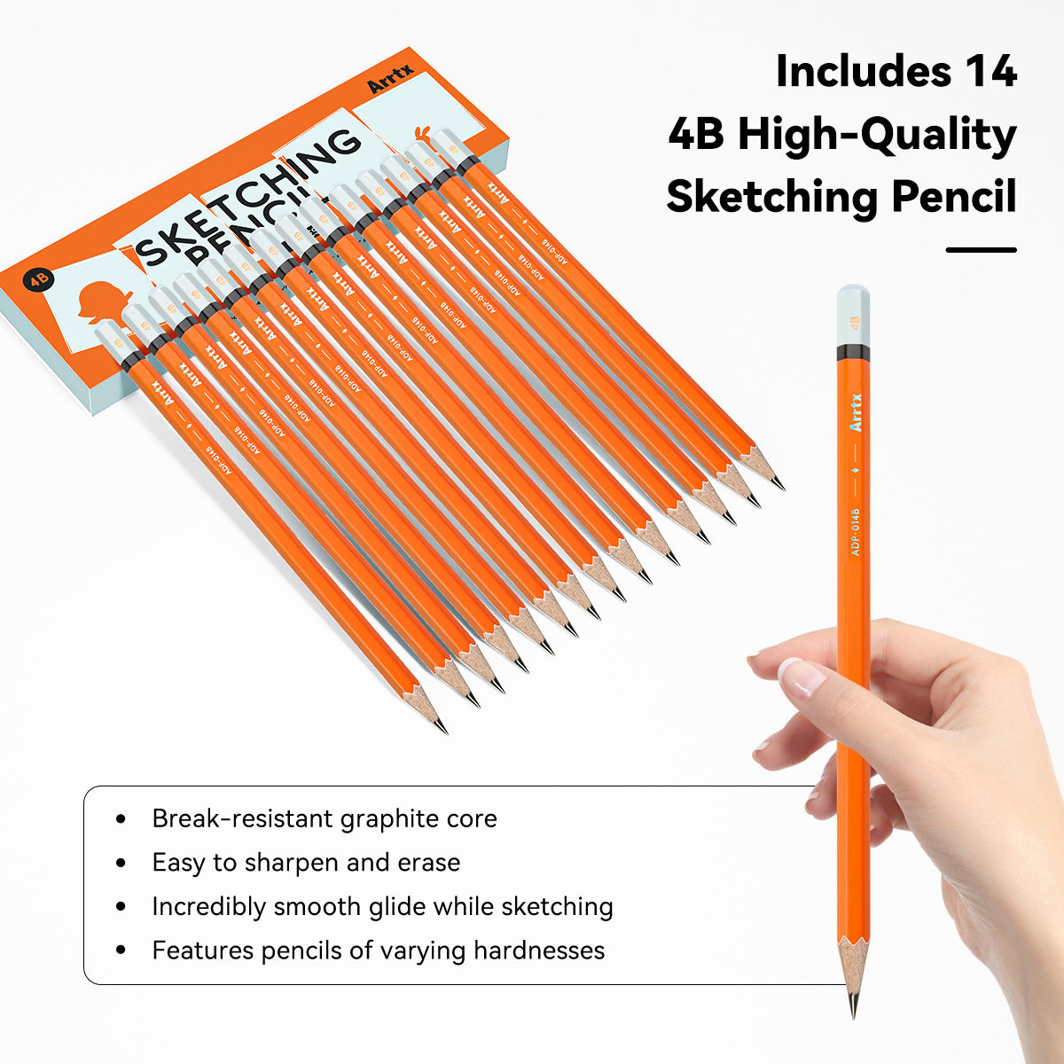 Arrtx Drawing Pencils 14 Pcs (4H - 8B) Artist Sketching Pencils
