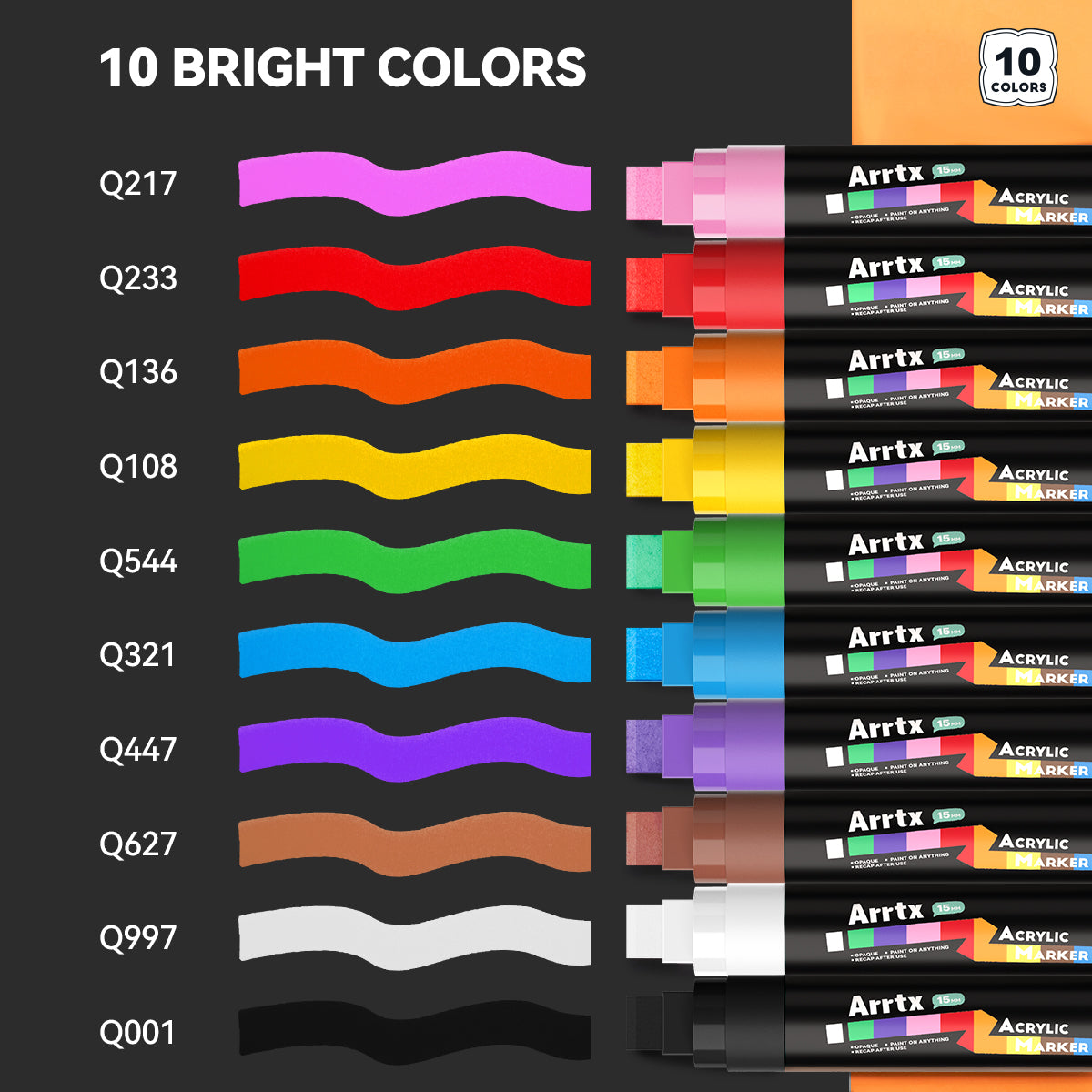 Arrtx 10 Colors Jumbo Acrylic Markers (15mm Broad Tips)
