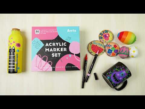 Arrtx 64 Colors Acrylic Paint Markers Dual Tip Paint Pen Set