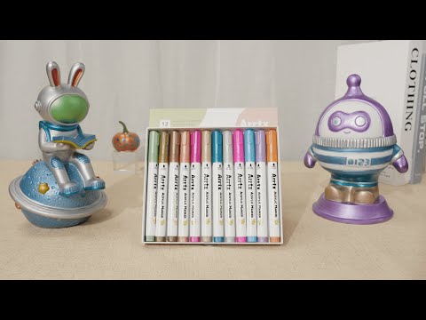 Arrtx 12 Metallic Colors Acrylic Paint Markers Brush Tip Paint Pens