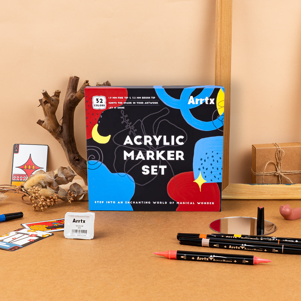 Arrtx 32 Colors Acrylic Marker Dual Tip Paint Pens