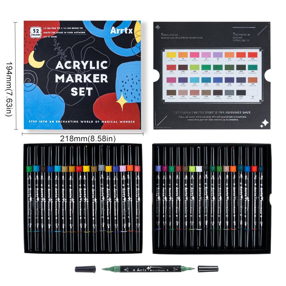 Arrtx 32 Colors Acrylic Marker Dual Tip Paint Pens