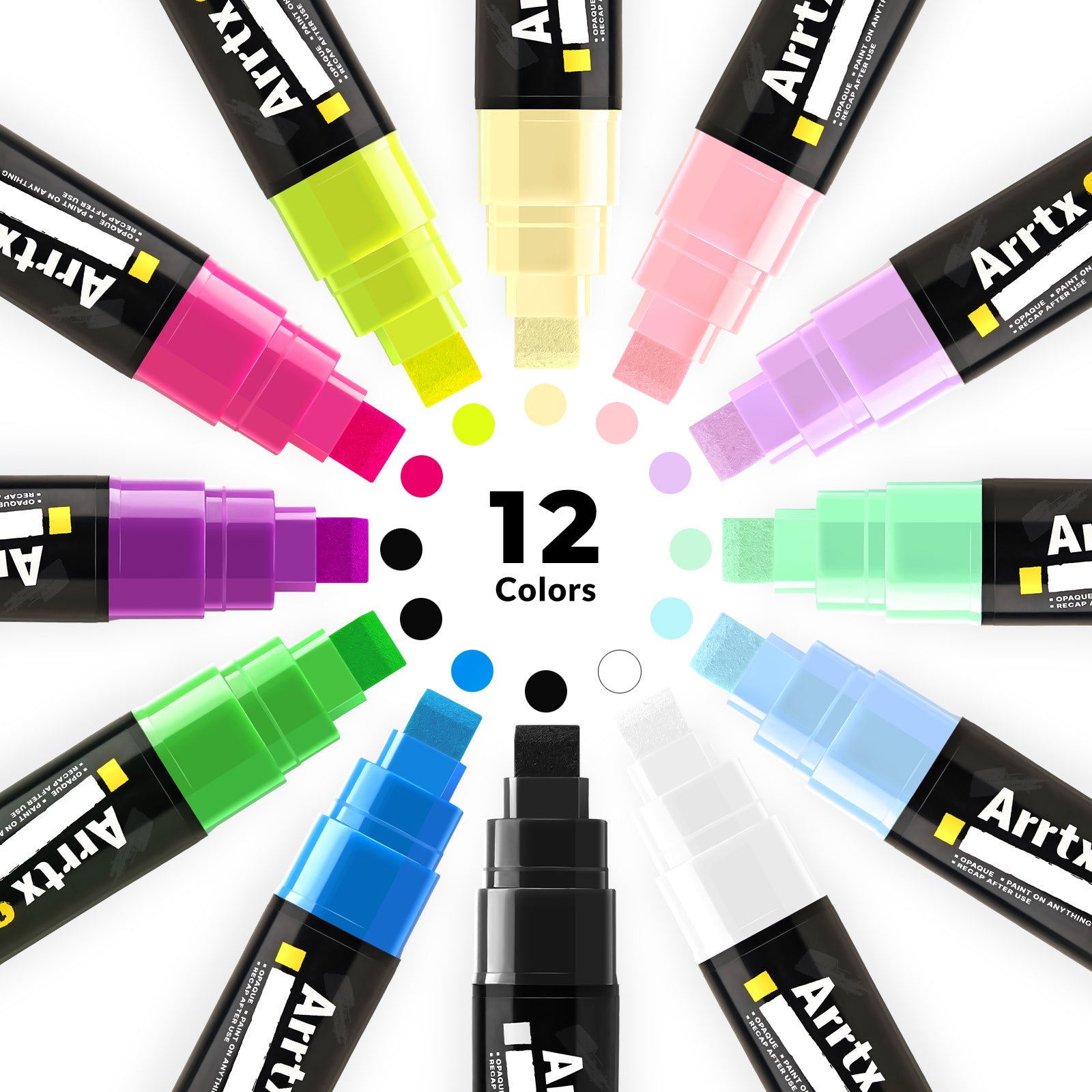 Arrtx 12 Colors Jumbo Acrylic Markers (10mm Broad Tips)