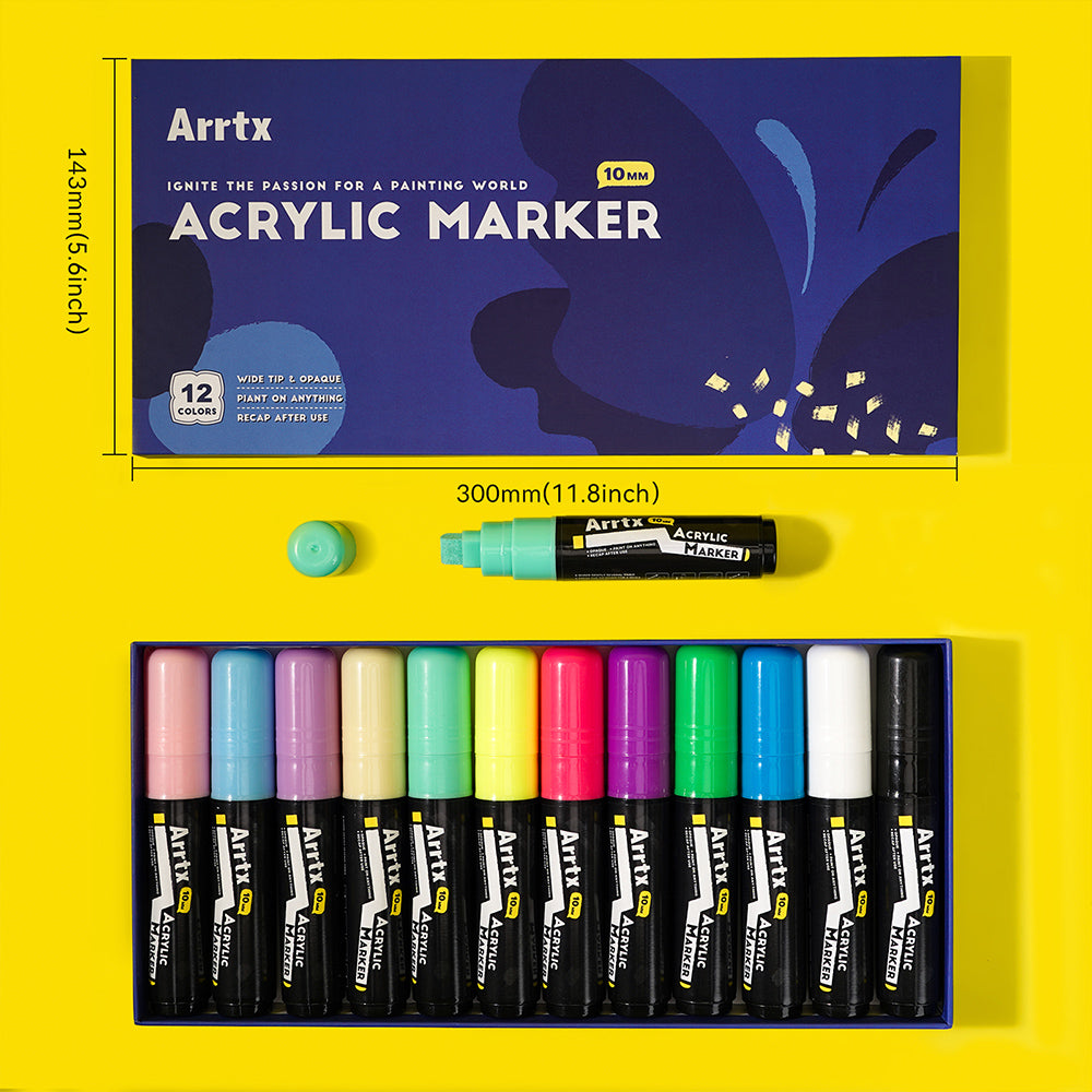 Arrtx 12 Colors Jumbo Acrylic Markers (10mm Broad Tips)