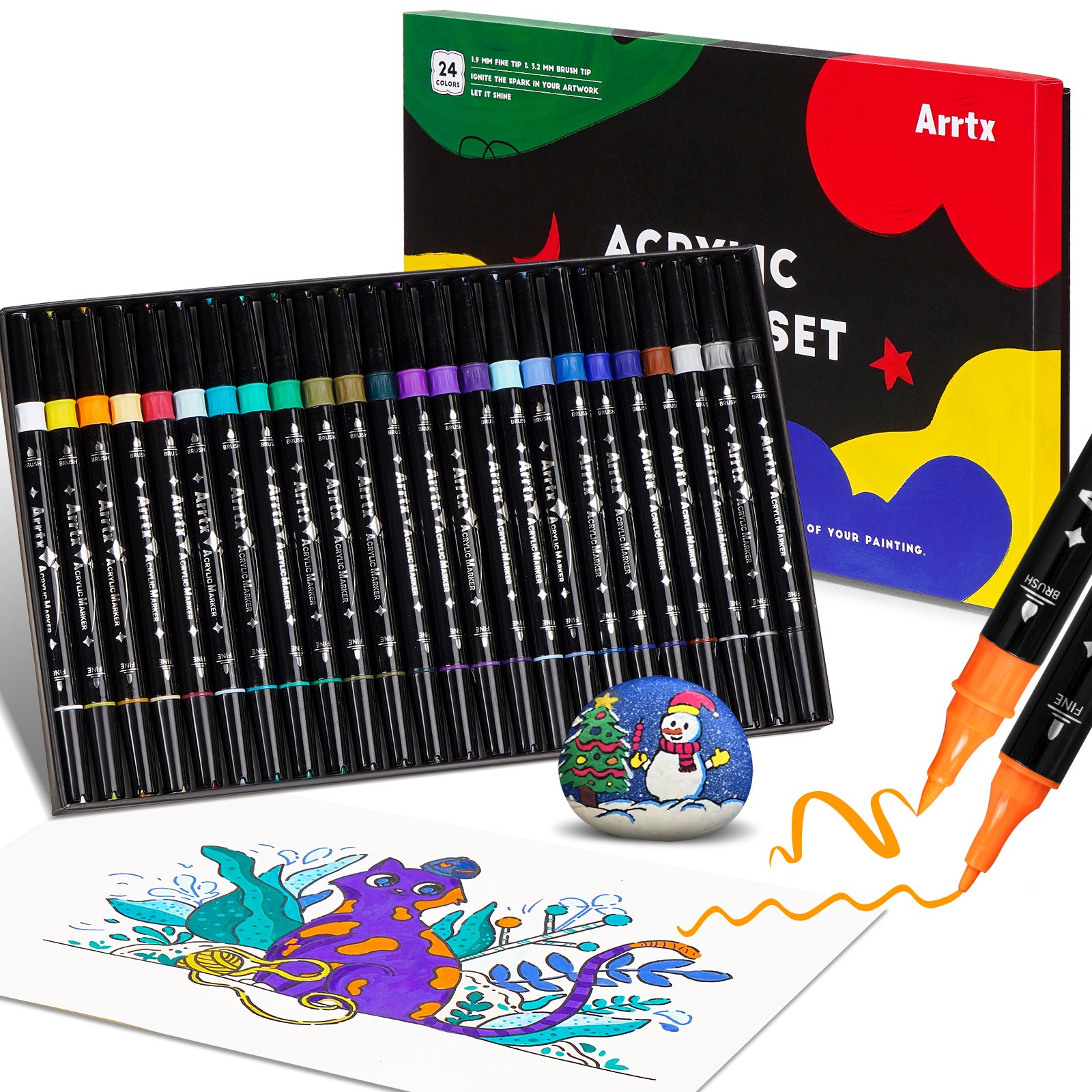 Arrtx 24 Colors Acrylic Marker Dual Tip Paint Pens