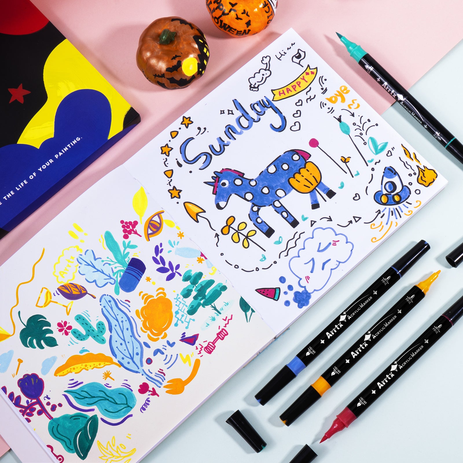 Arrtx 24 Colors Acrylic Marker Dual Tip Paint Pens